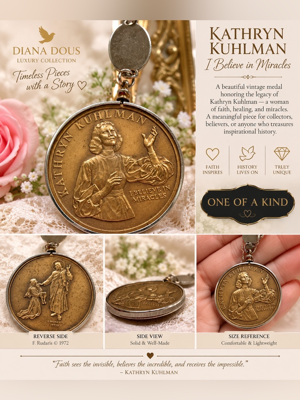 Vintage Gold-Tone Medal Necklace - I Believe in Miracles